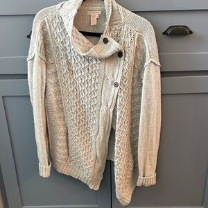 Women's Carbon2Cobalt asymmetrical Button-Up Cable Knit Cardigan - light gray